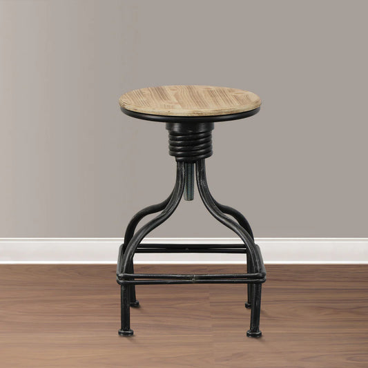 Vintage Metal Frame Swivel Counter Bar Stool With Round Padded Seat, Brown And Gray - BM49341