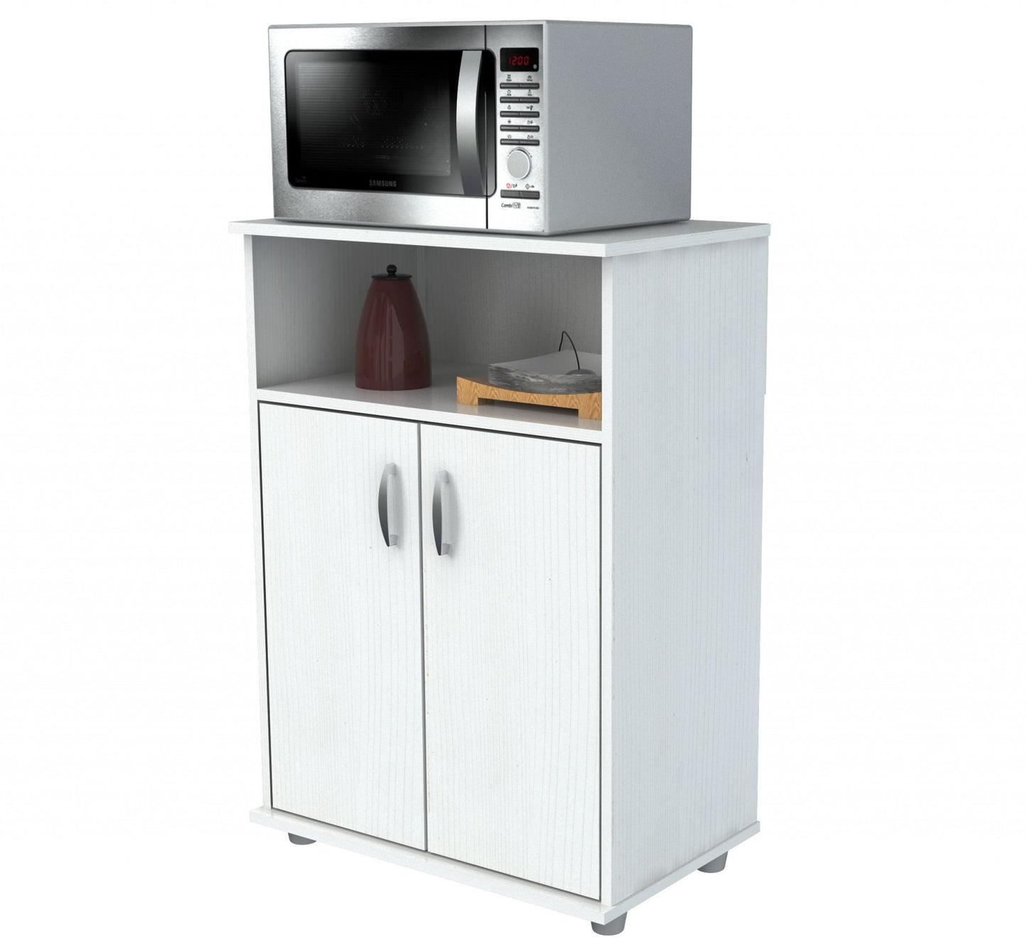 White Finish Wood Microwave Cart With Cabinet- 249842
