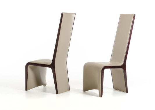 Two 47" Ebony Wood And Taupe Leatherette Dining Chairs- 282998