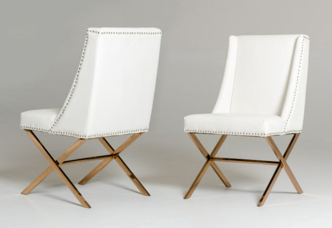 37" White Leatherette And Rosegold Steel Dining Chair- 284232
