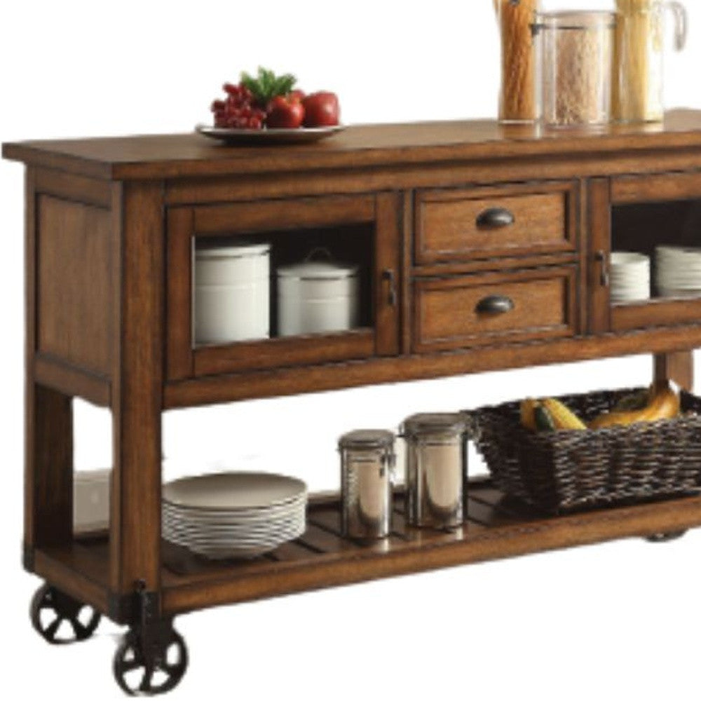 58" Rustic Brown Rolling Kitchen Cart With Storage- 285819