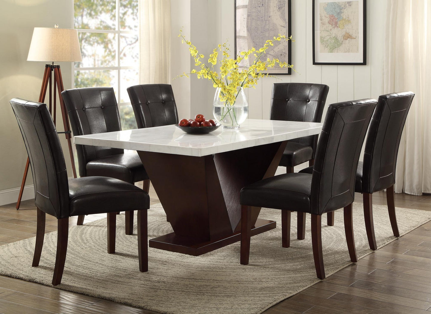 65" Contemporary White Marble And Walnut Dining Table- 286018