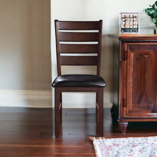 Set Of Two Espresso Upholstered Ladder Back Side Chairs- 286540