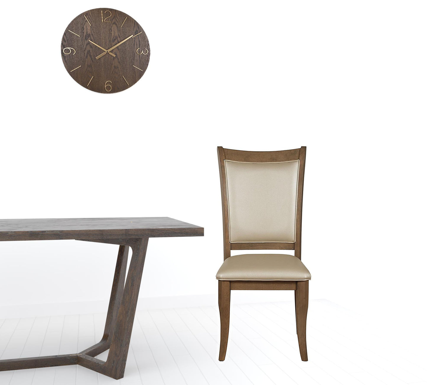 Set Of Two Beige Upholstered Faux Leather Dining Chairs- 318937