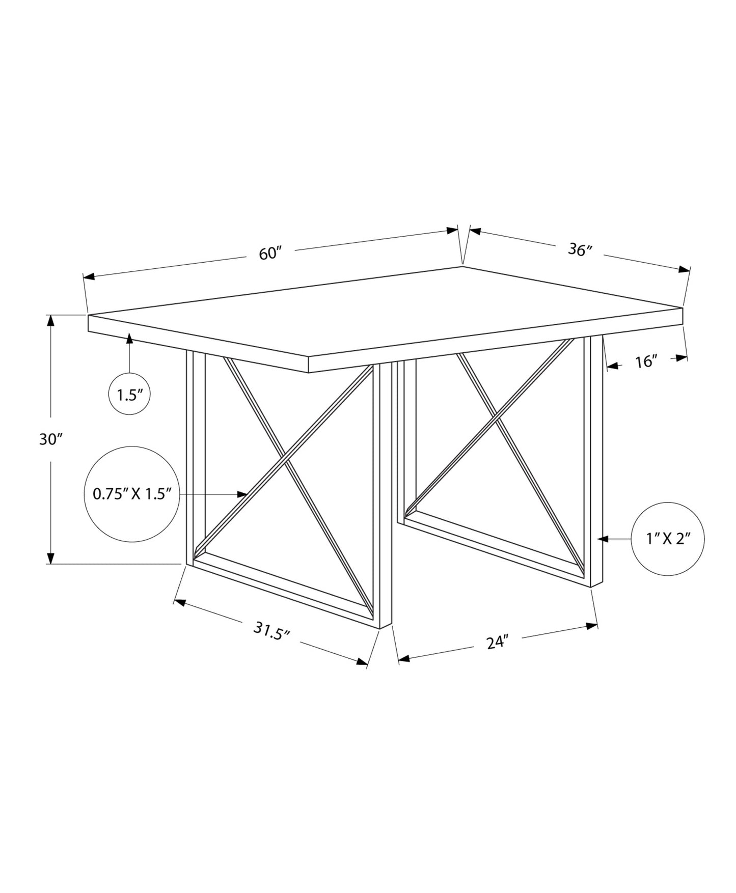 60" Dark Taupe And Black Rectangular Manufactured Wood And Metal Dining Table-332612