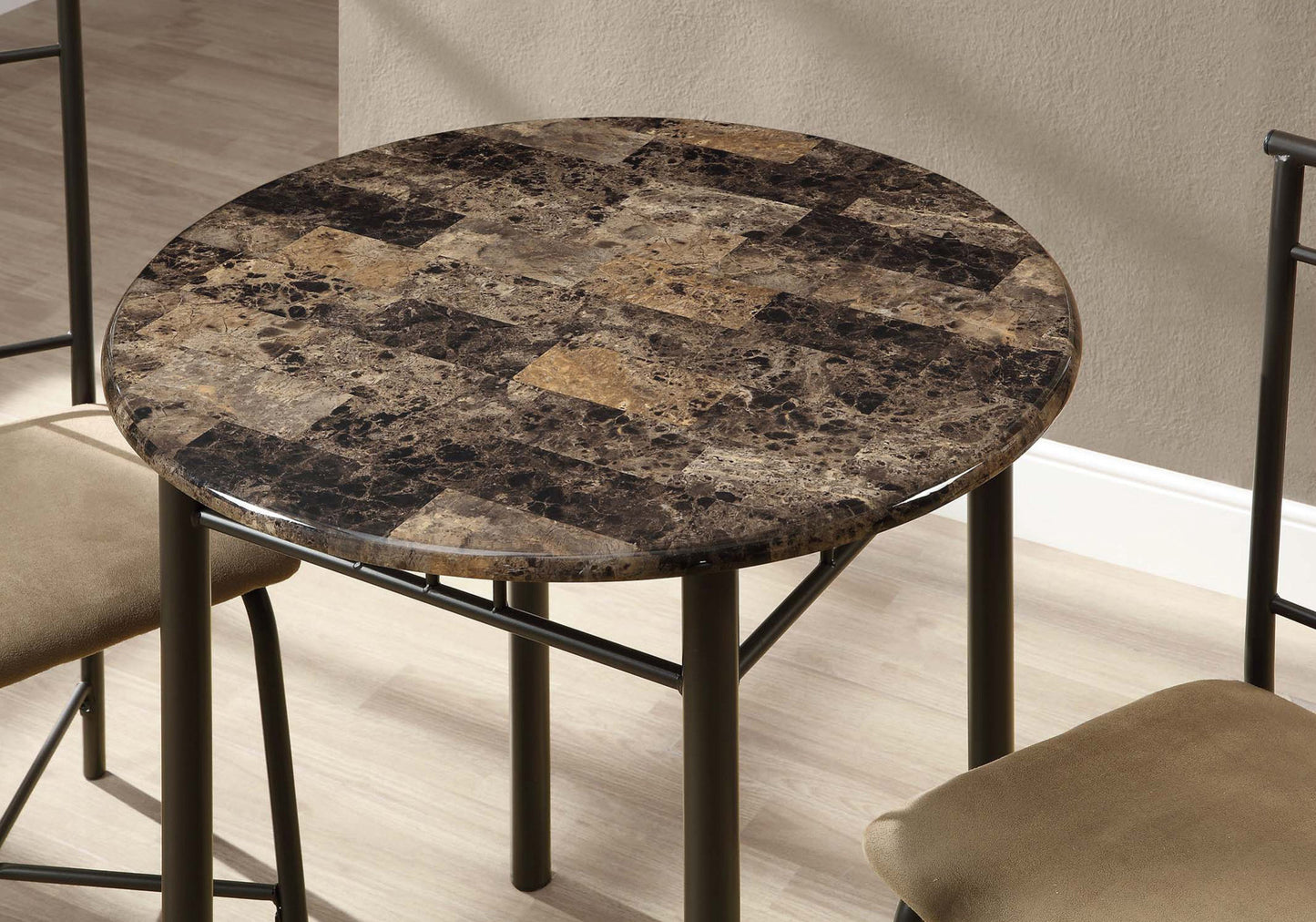 Cappuccino Beige Brown Metal Foam Microfiber 3Pcs Dining Set-332996