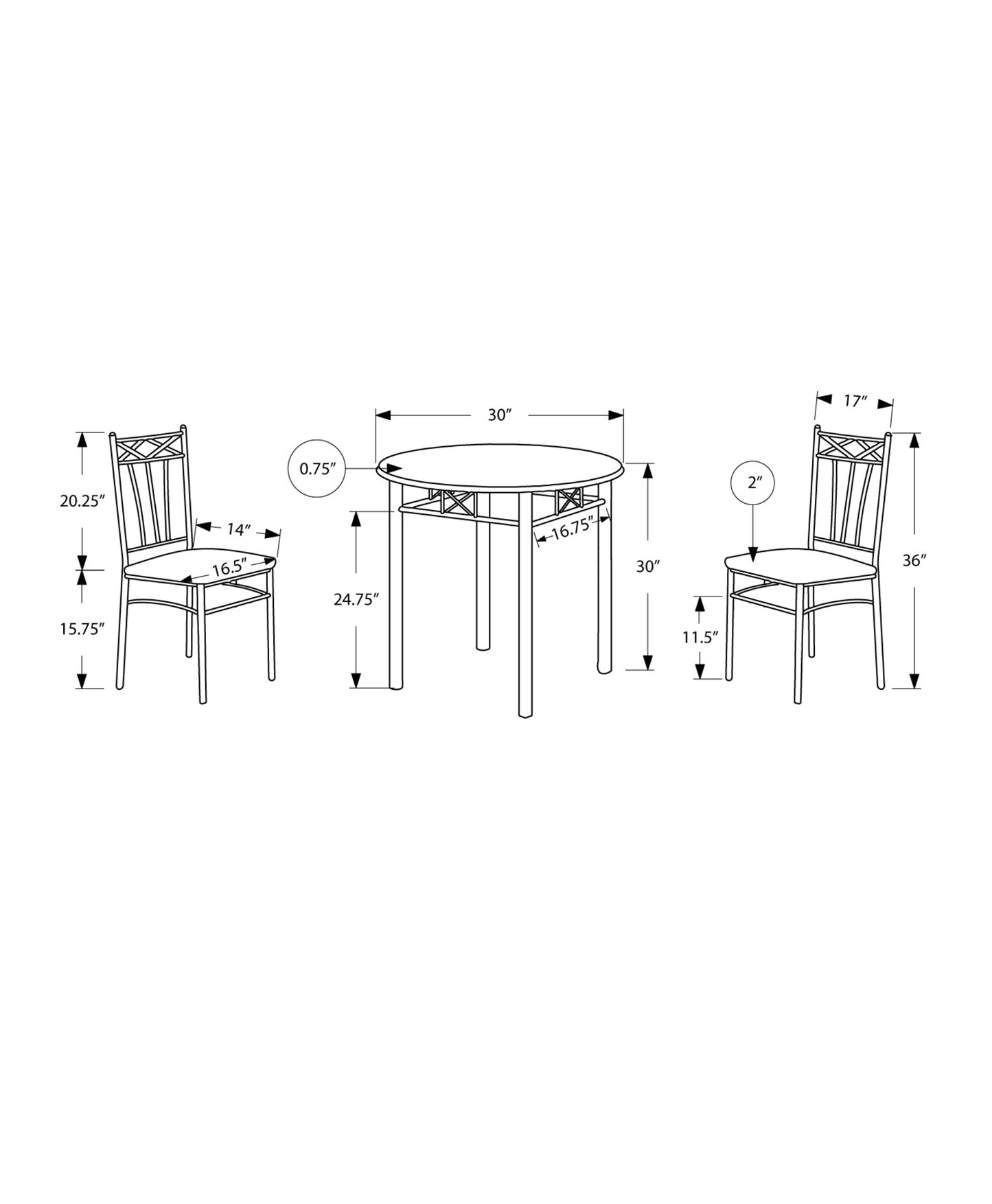 Cappuccinowithsilver Metal 3Pcs Dining Set-333014