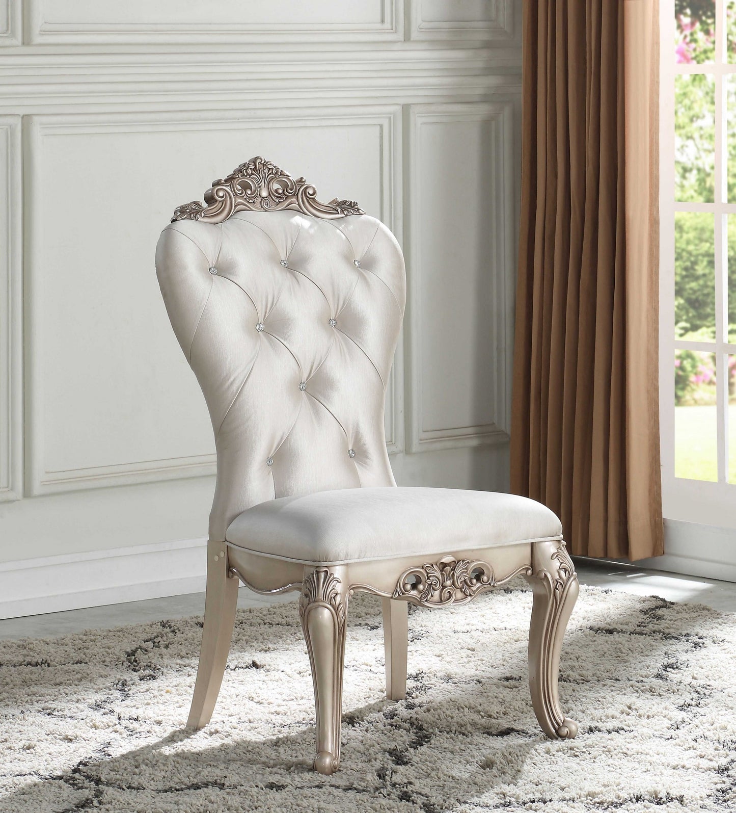 Set Of 2 Antique White And Cream Voguish Dining Chair- 347330