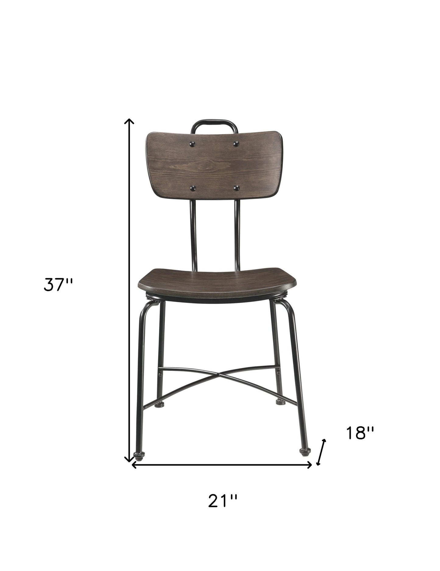 Walnut Wood And Black Metal Base Side Chair Set Of 2- 347339