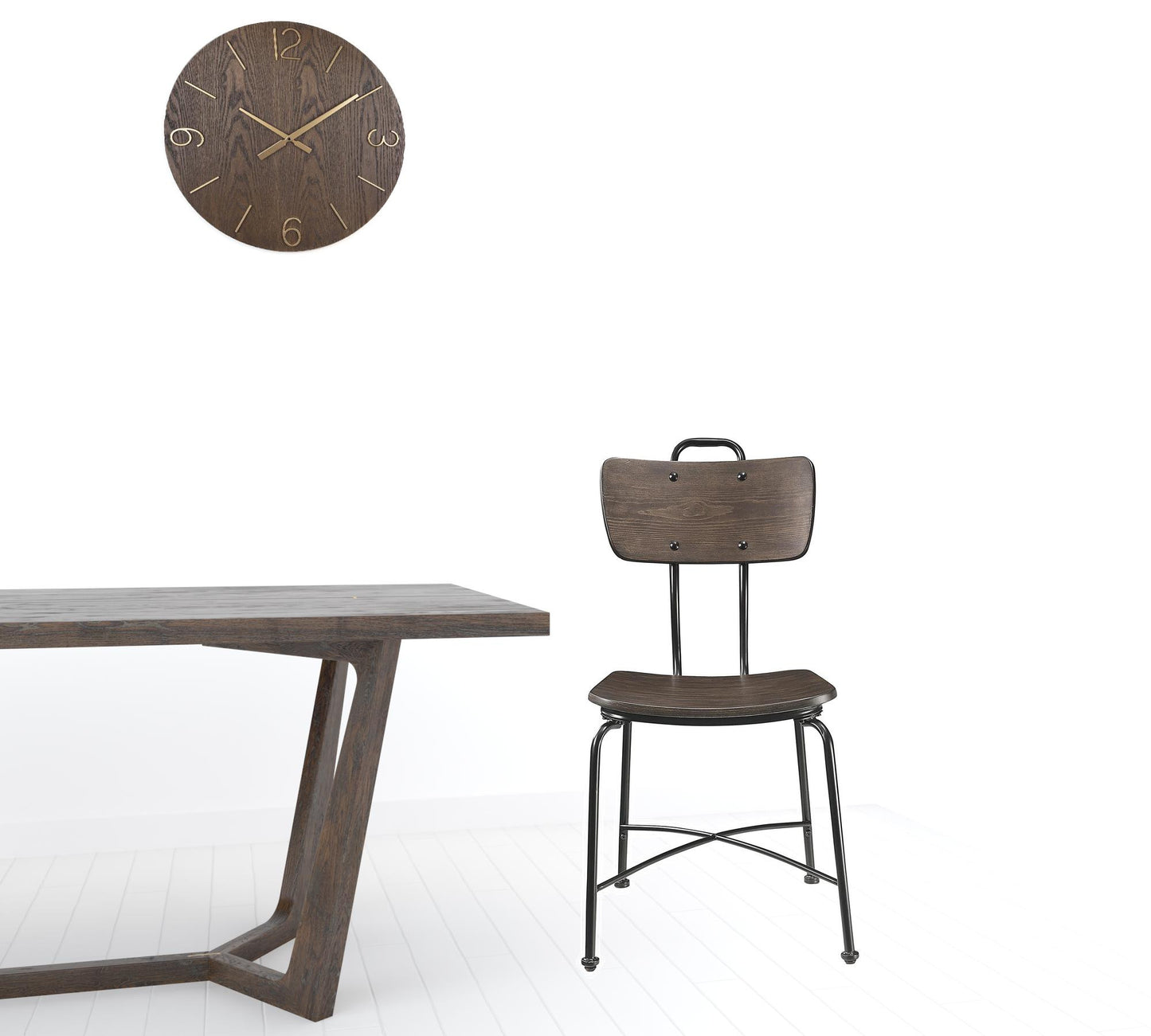 Walnut Wood And Black Metal Base Side Chair Set Of 2- 347339