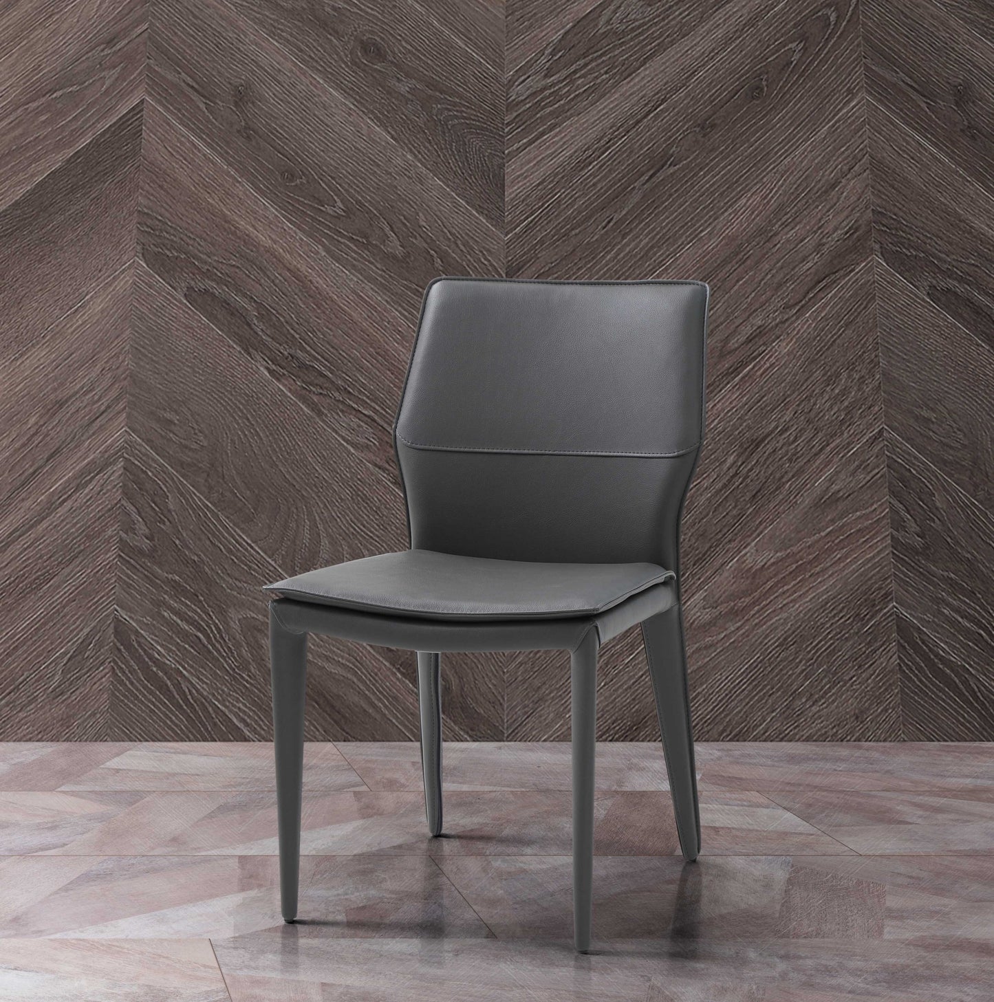 Set Of 2 Dark Faux Leather Metal Dining Chairs- 370668