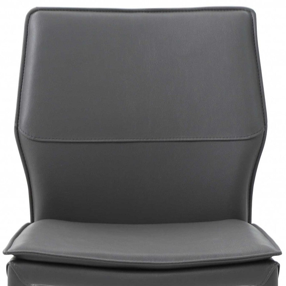 Set Of 2 Dark Faux Leather Metal Dining Chairs- 370668