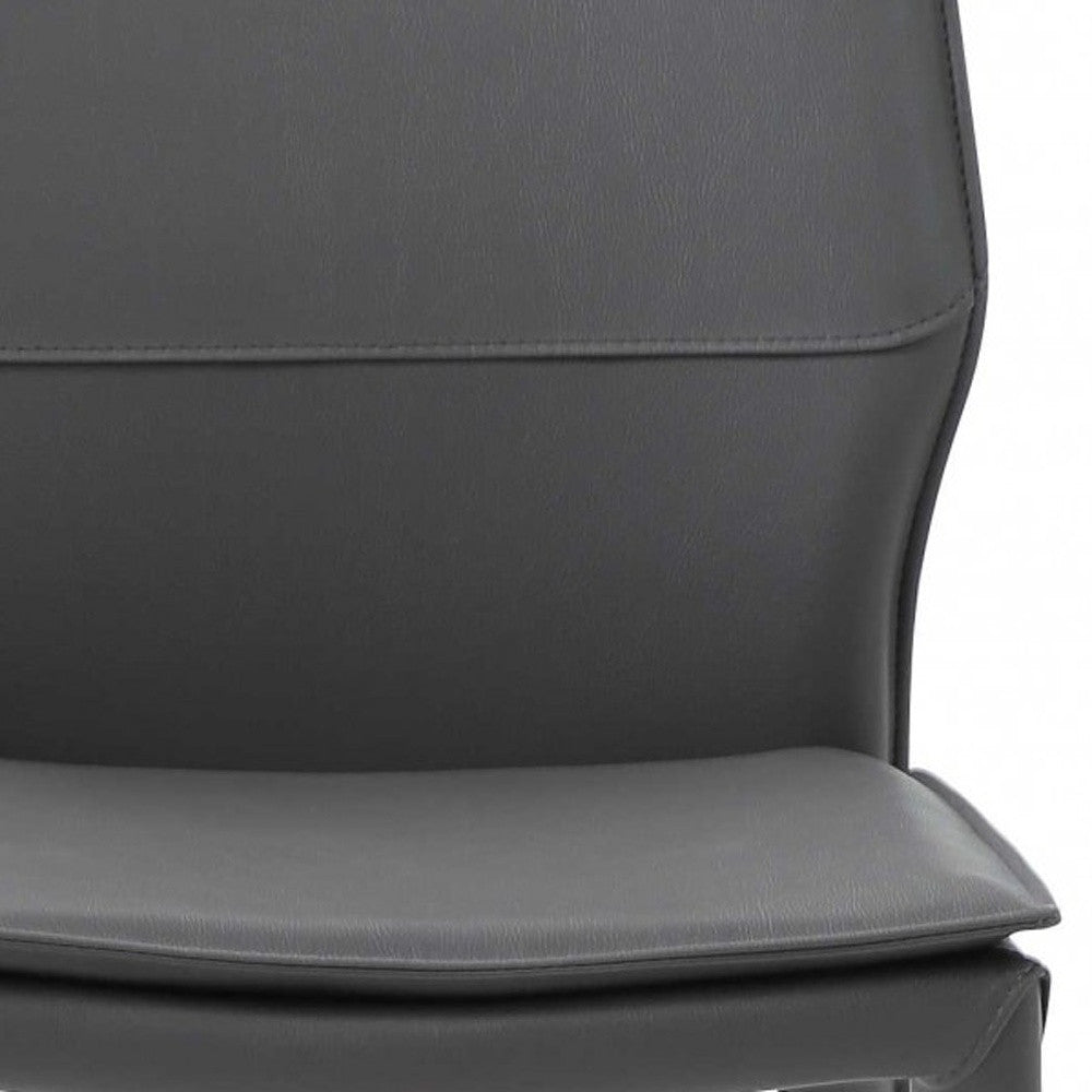 Set Of 2 Dark Faux Leather Metal Dining Chairs- 370668