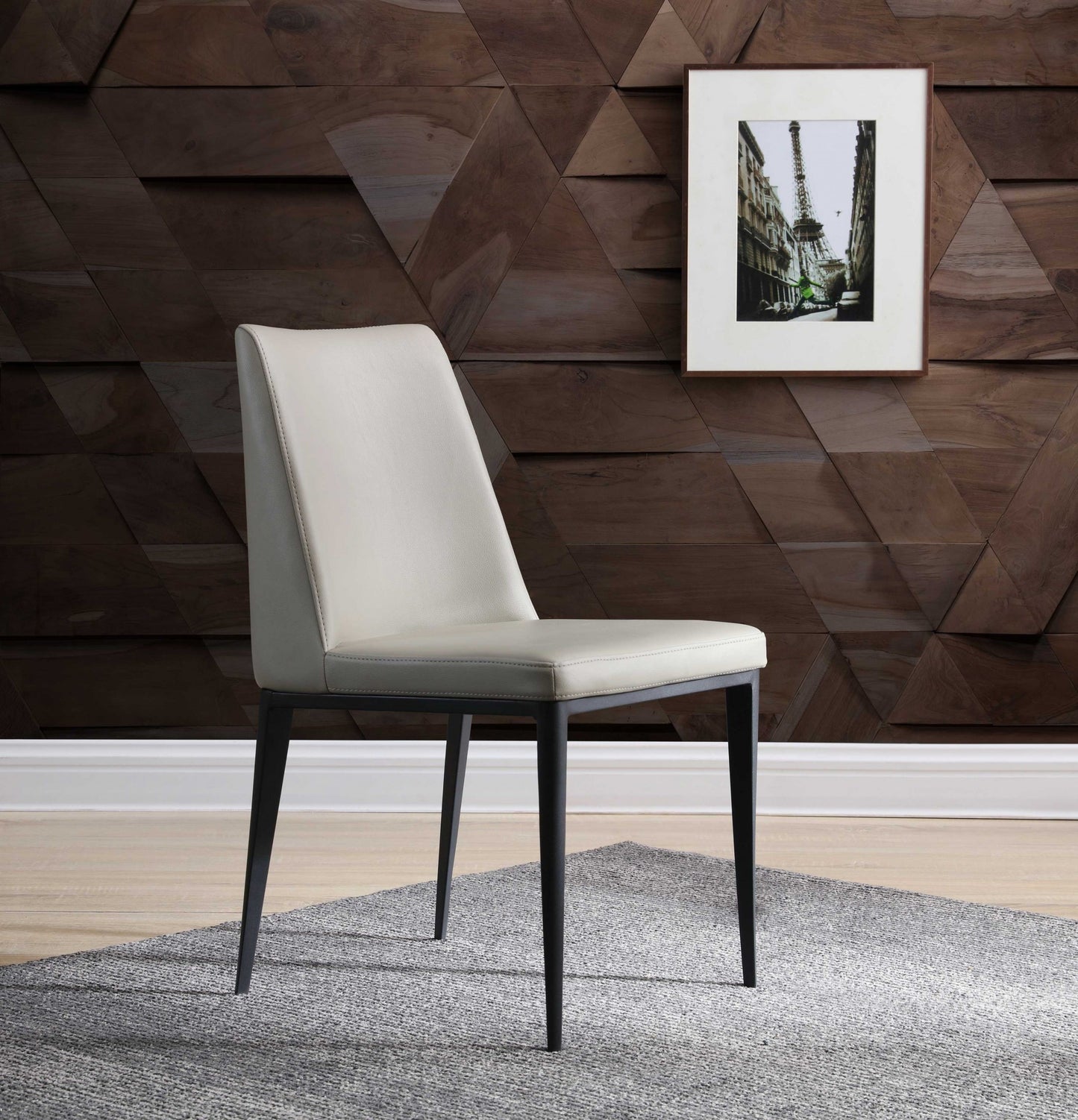 Set Of 2 Light Grey Faux Leather And Metal Dining Chairs- 370671