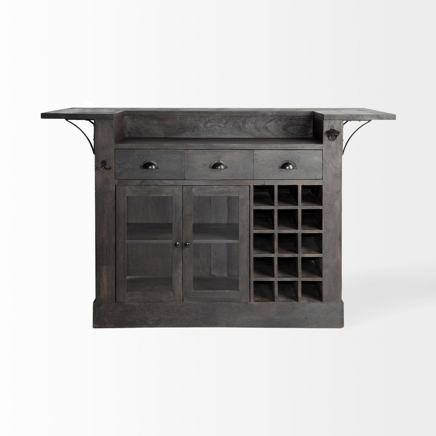 Gray Solid Wood Kitchen Island With Wine Bottle Storage- 380610