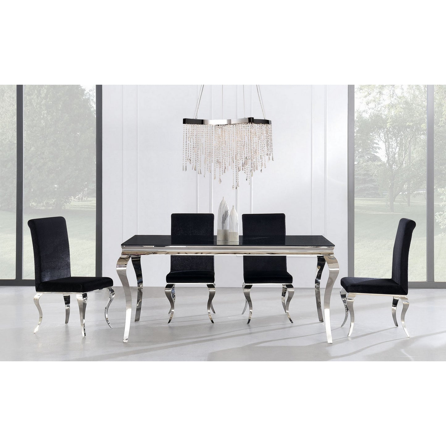 Set Of 2 Black Dining Chairs With Silver Tone Legs-383959
