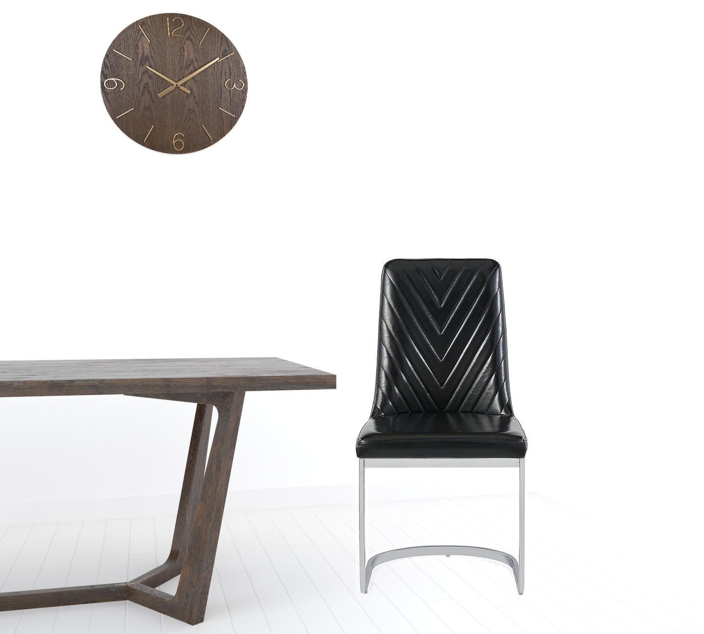 Set Of 2 Modern Black Dining Chairs With Horse Shoe Style Metal Base- 383960
