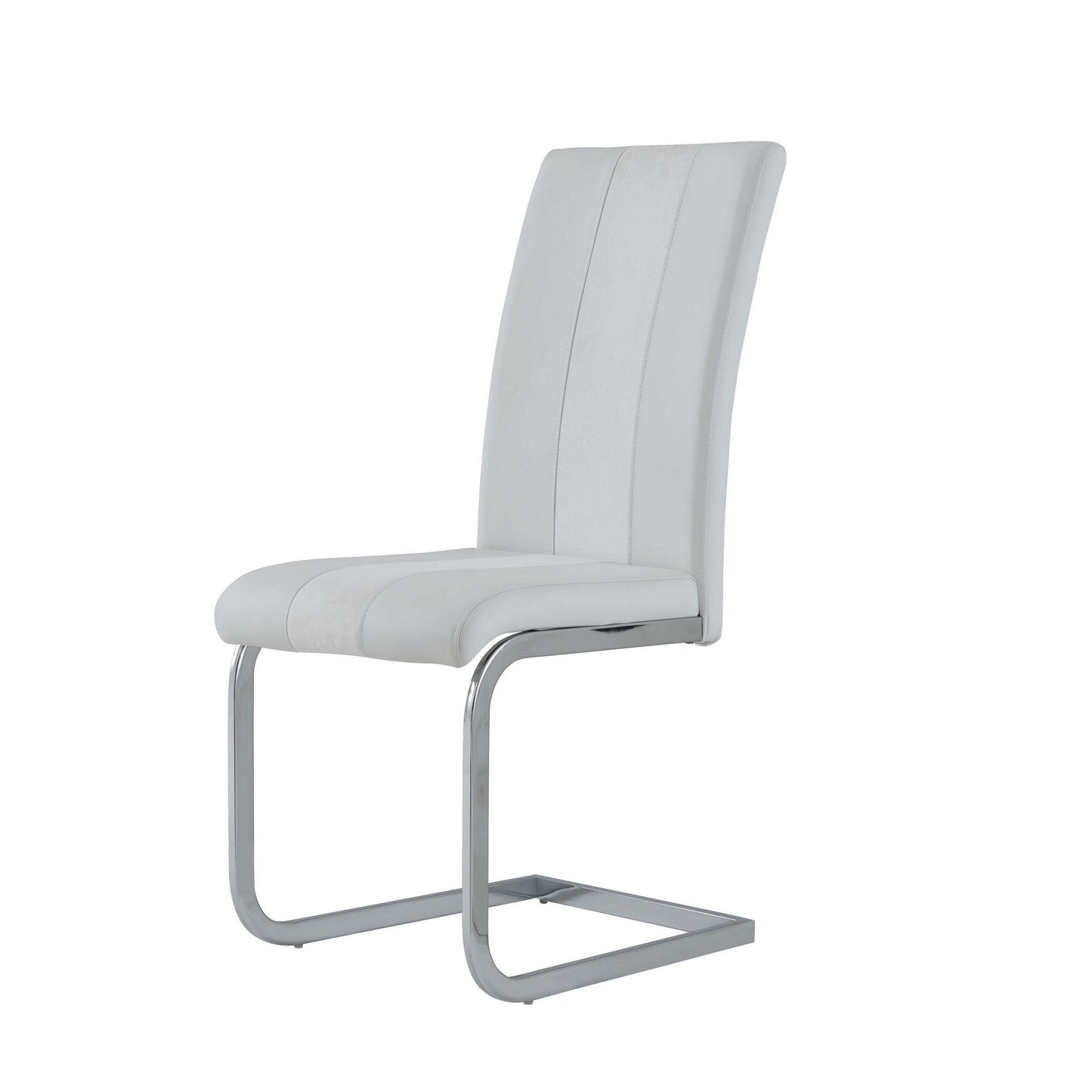 Set Of 4 White Two Toned Dining Chairs With Silver Tone Metal Base- 383964