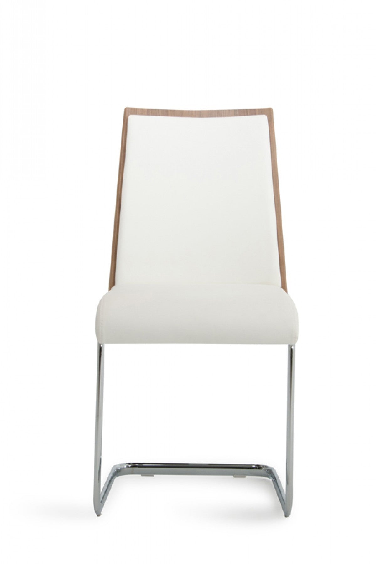 Set Of 2 Modern White Faux Leather And Walnut Finish Dining Chairs- 384362