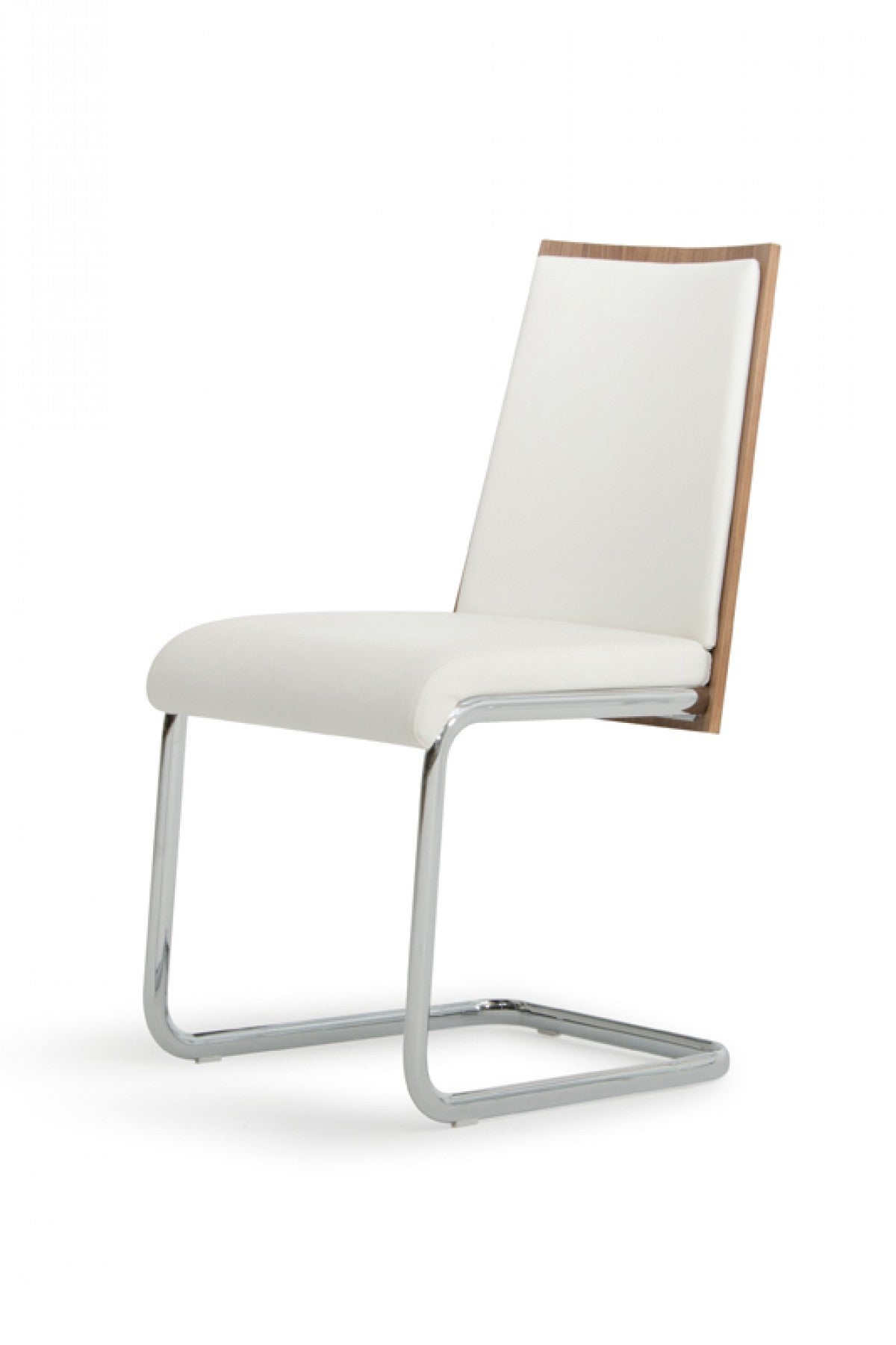 Set Of 2 Modern White Faux Leather And Walnut Finish Dining Chairs- 384362