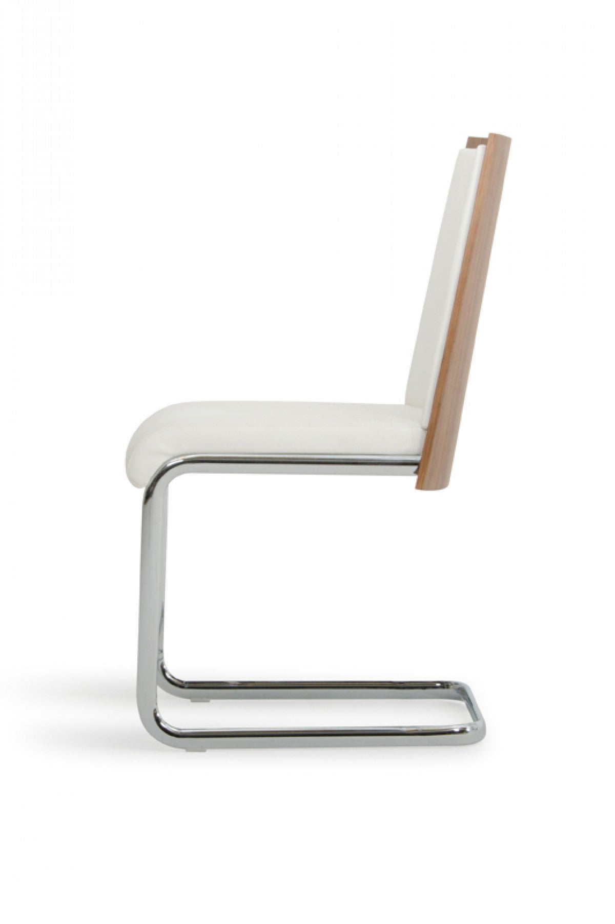 Set Of 2 Modern White Faux Leather And Walnut Finish Dining Chairs- 384362