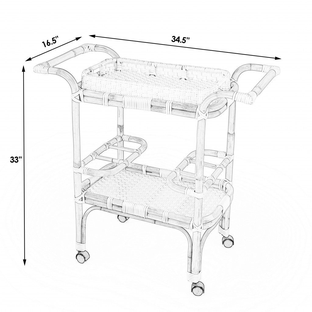 Blue And White Rattan Bar Cart-388948