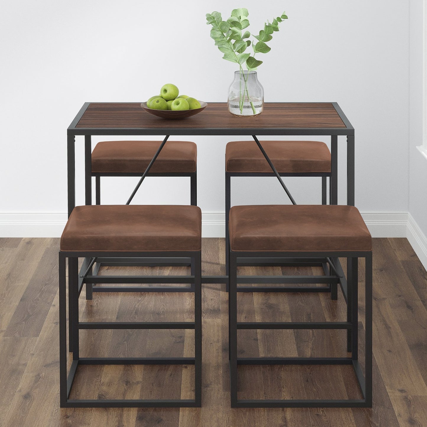 Modern Geo Brown And Walnut Five Piece Bar Set-400724