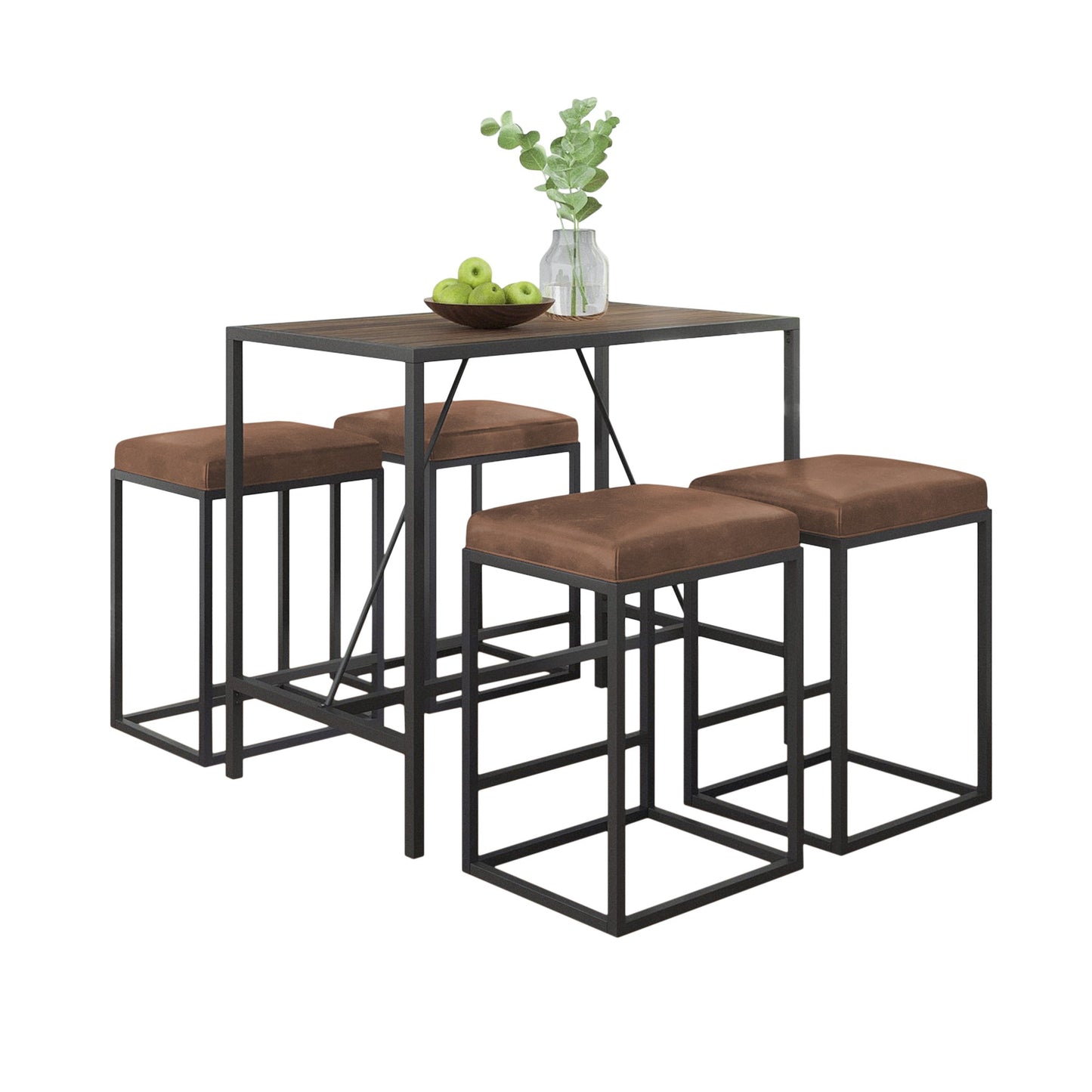 Modern Geo Brown And Walnut Five Piece Bar Set-400724