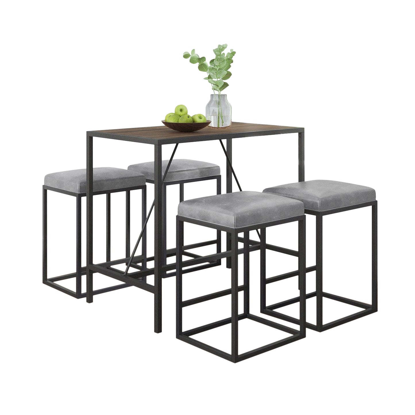 Modern Geo Grey And Walnut Five Piece Bar Set-400725