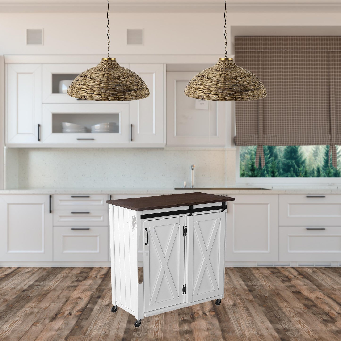 Leshire Barn-Door Kitchen Cart- 402556