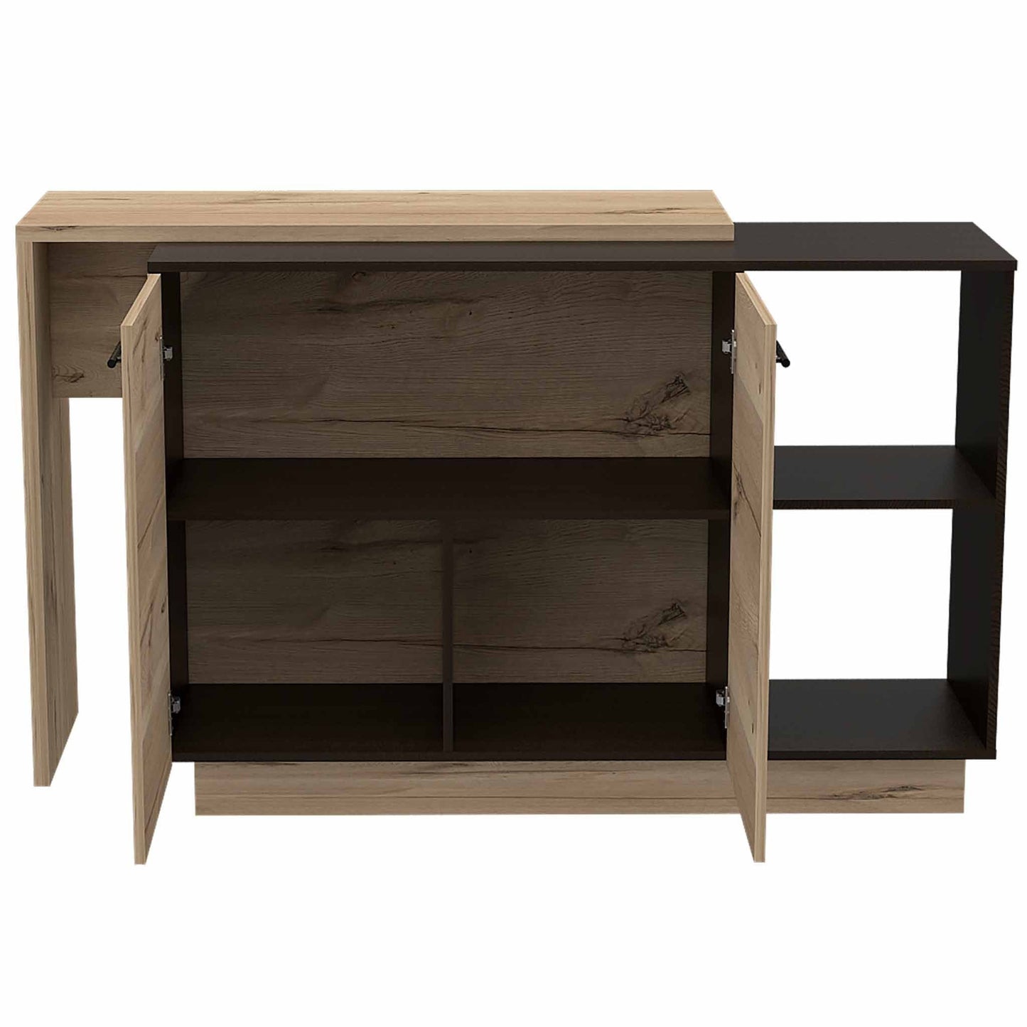 Black And Light Oak Contemporary Kitchen Island With Bar Table- 474090