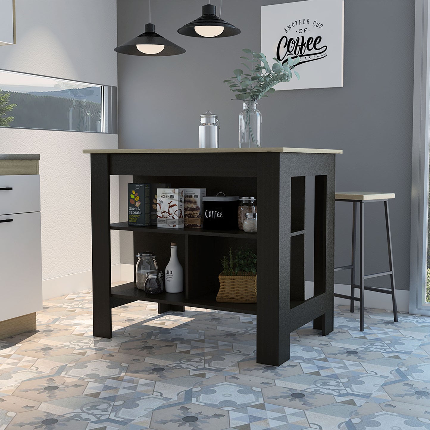 Modern Black Wengue And Light Oak Kitchen Island- 477871