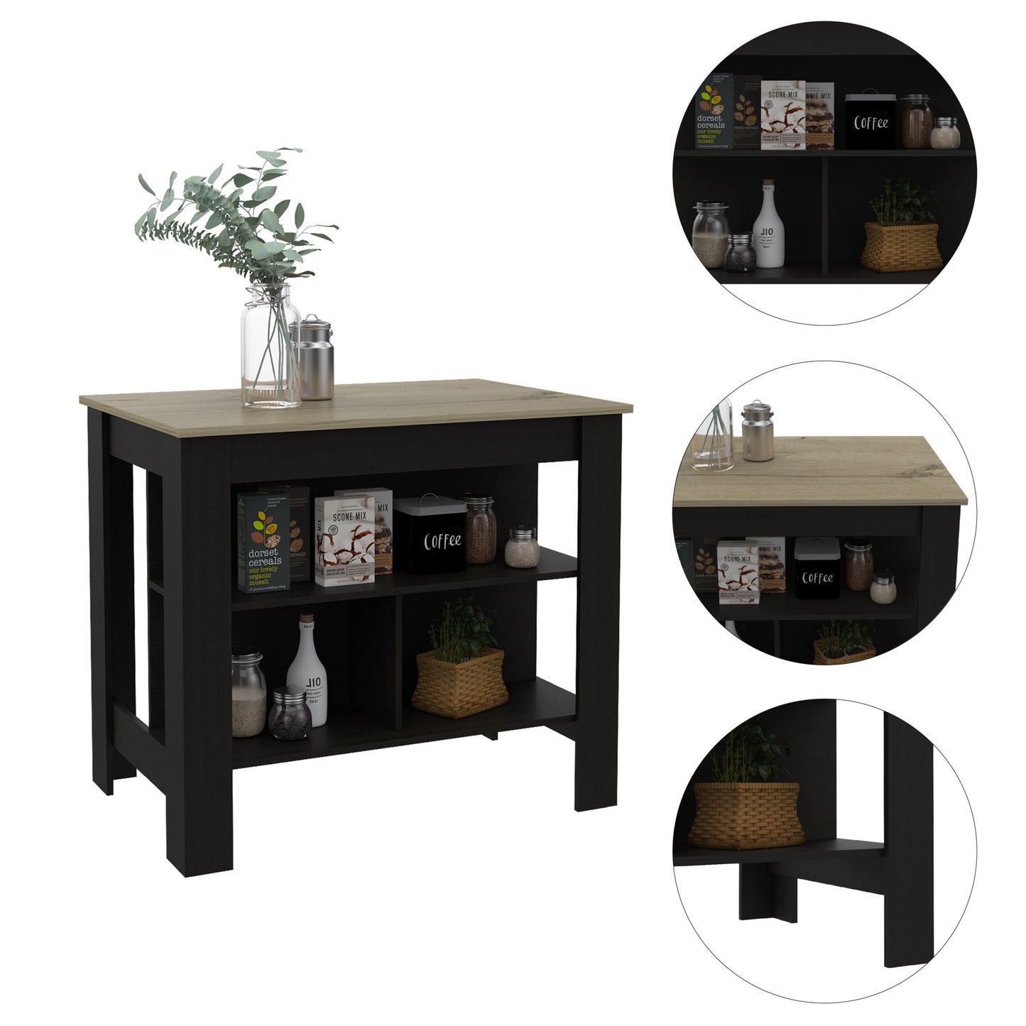 Modern Black Wengue And Light Oak Kitchen Island- 477871