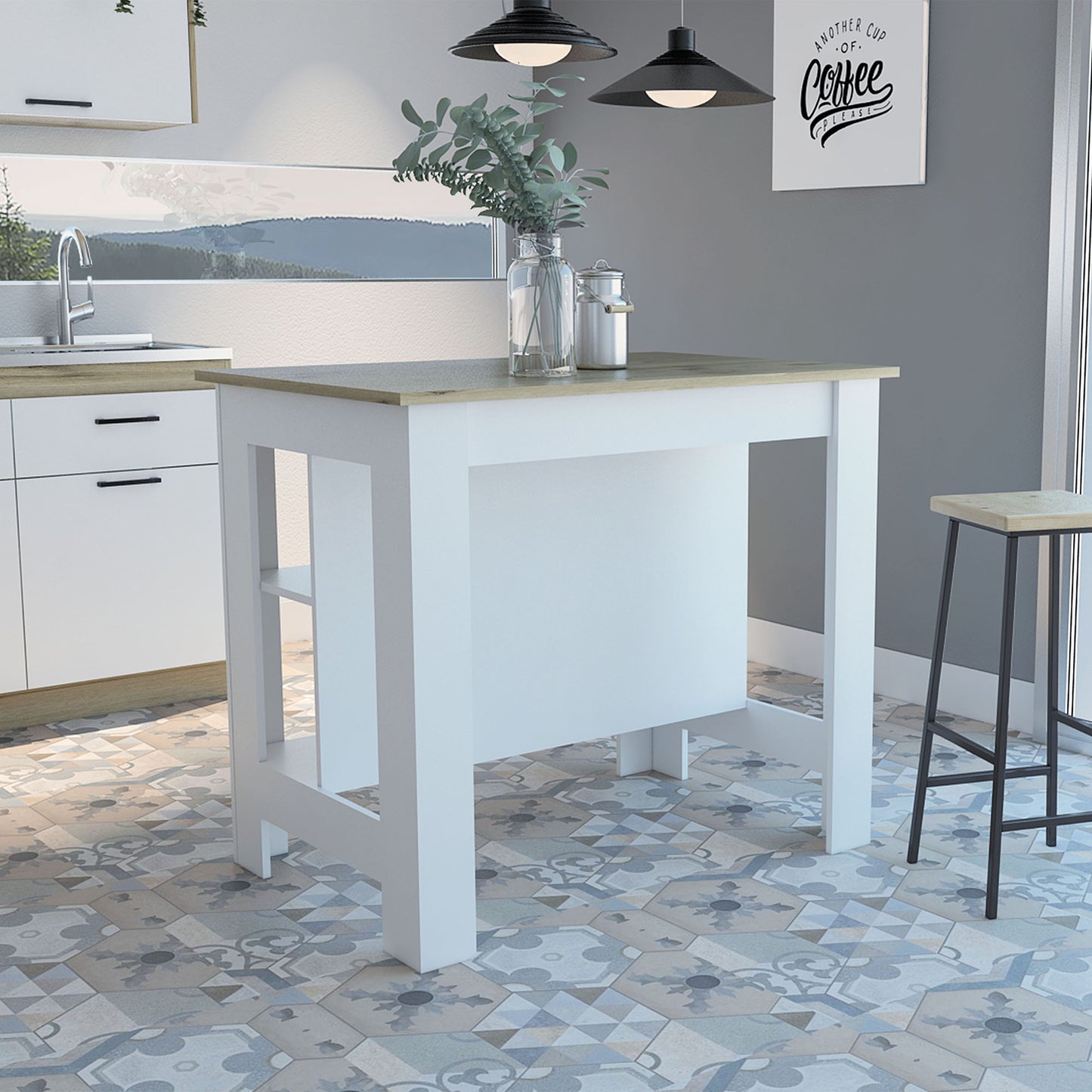 Modern White And Light Oak Kitchen Island- 477872