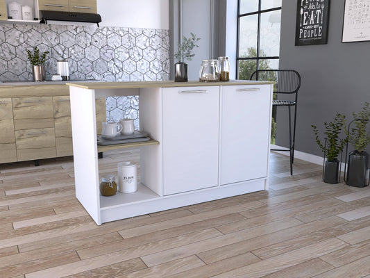 Sleek And Modern White And Light Oak Kitchen Island-477876