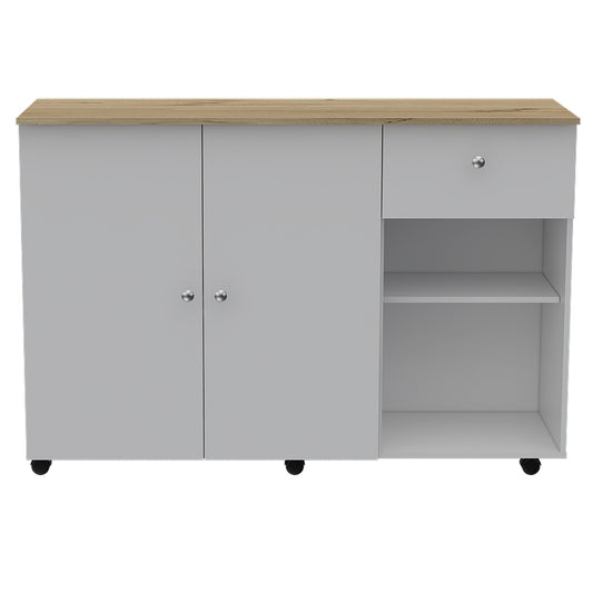 Sleek And Modern White Pine Kitchen Island Cart- 477893