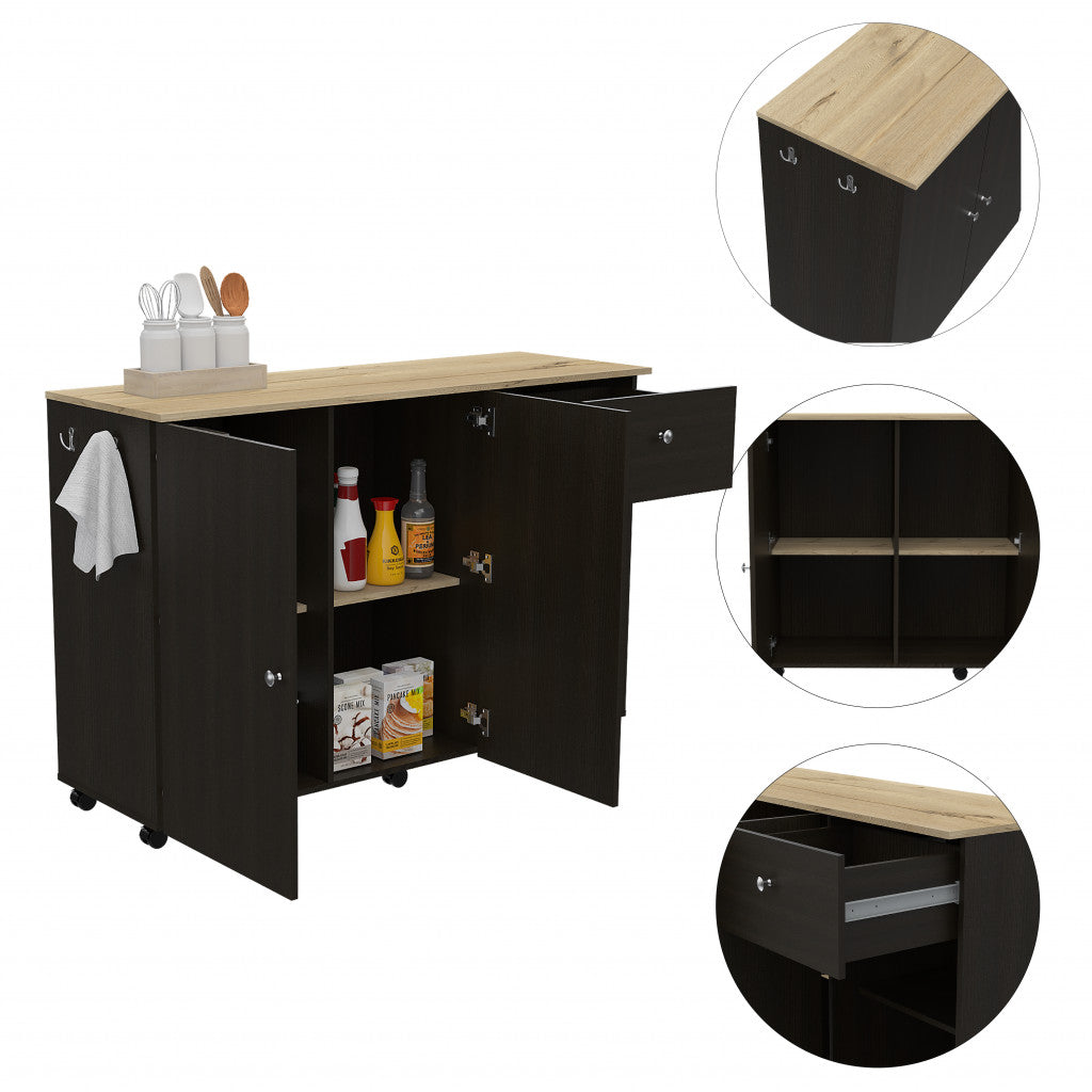 Sleek And Modern Black Wengue Kitchen Island Cart-477894