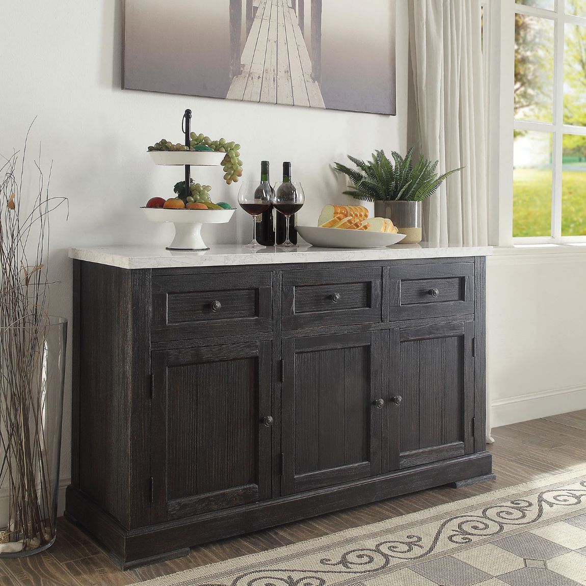 Nolan Server, White Marble & Salvage Dark Oak - 72847