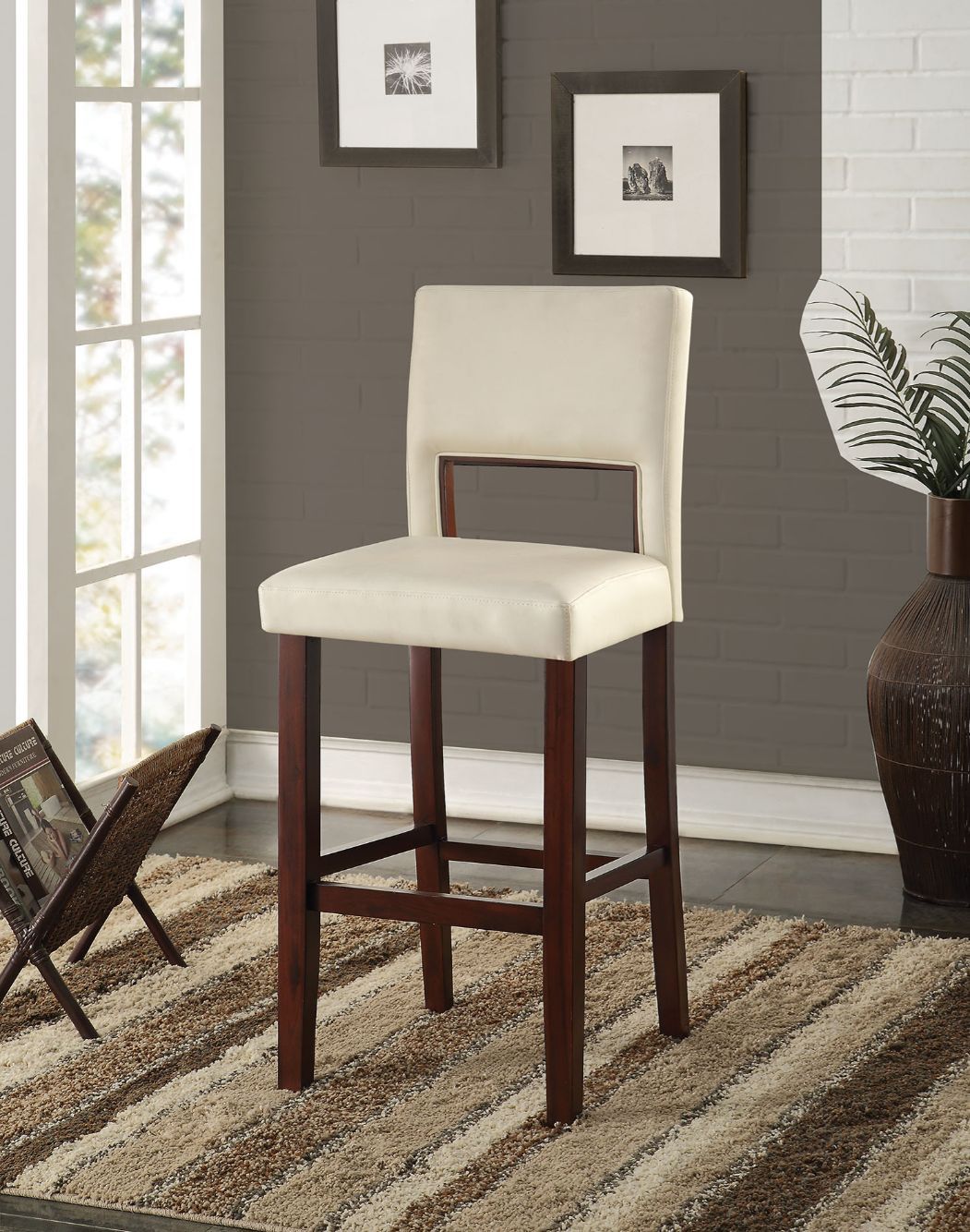 ACME Reiko Bar Chair (1Pc), White PU & Espresso, 30" Seat Height - 96610