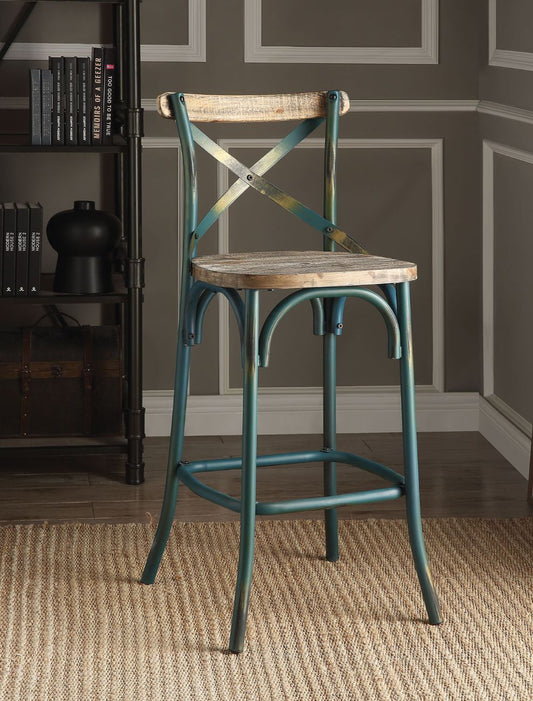 Zaire Bar Chair (1Pc), Antique Turquoise & Antique Oak, 29" Seat Height - 96807