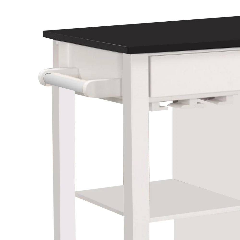 Kitchen Cart With Wooden Top, Black & White - BM163663