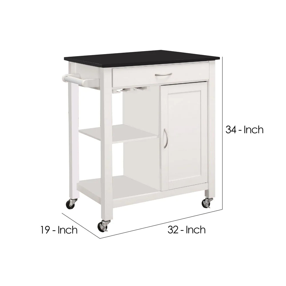 Kitchen Cart With Wooden Top, Black & White - BM163663