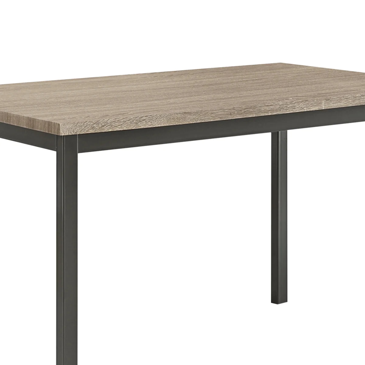 Contemporary Metal Dining Table With Wooden Top, Gray & Black-BM160786