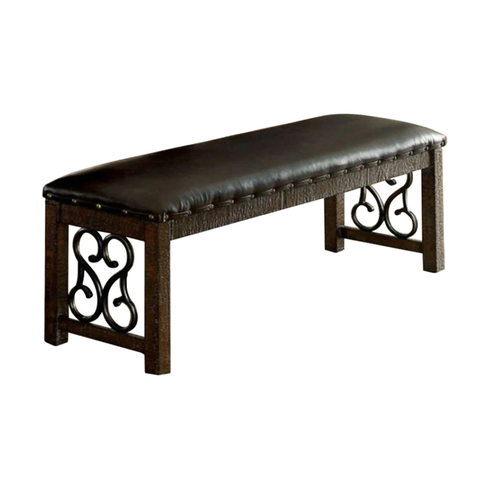 BM166210 Wooden Bench With Metal Work, Rustic Walnut Brown