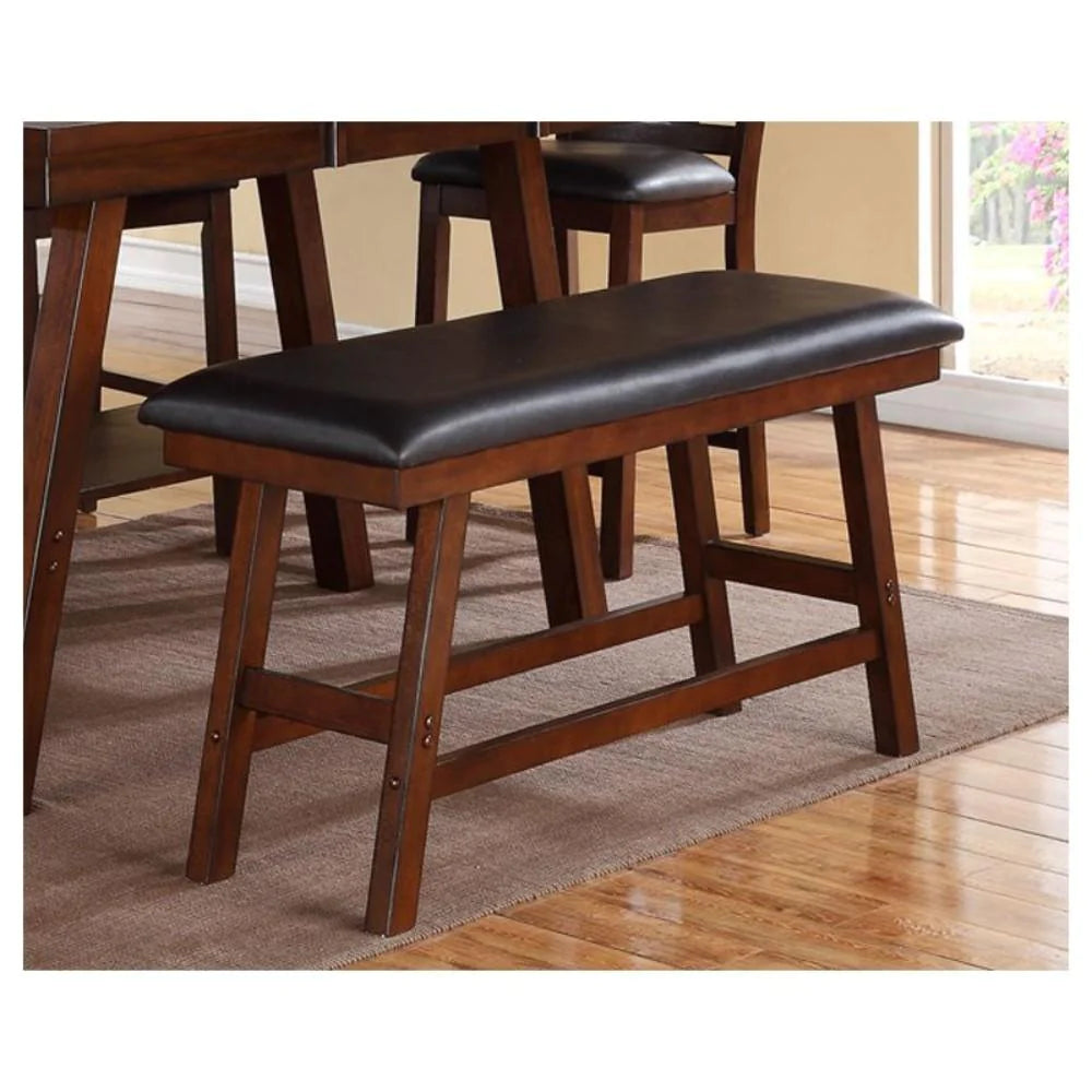 Rubber Wood Bench With Faux Leather Upholstery Small Brown-BM171216