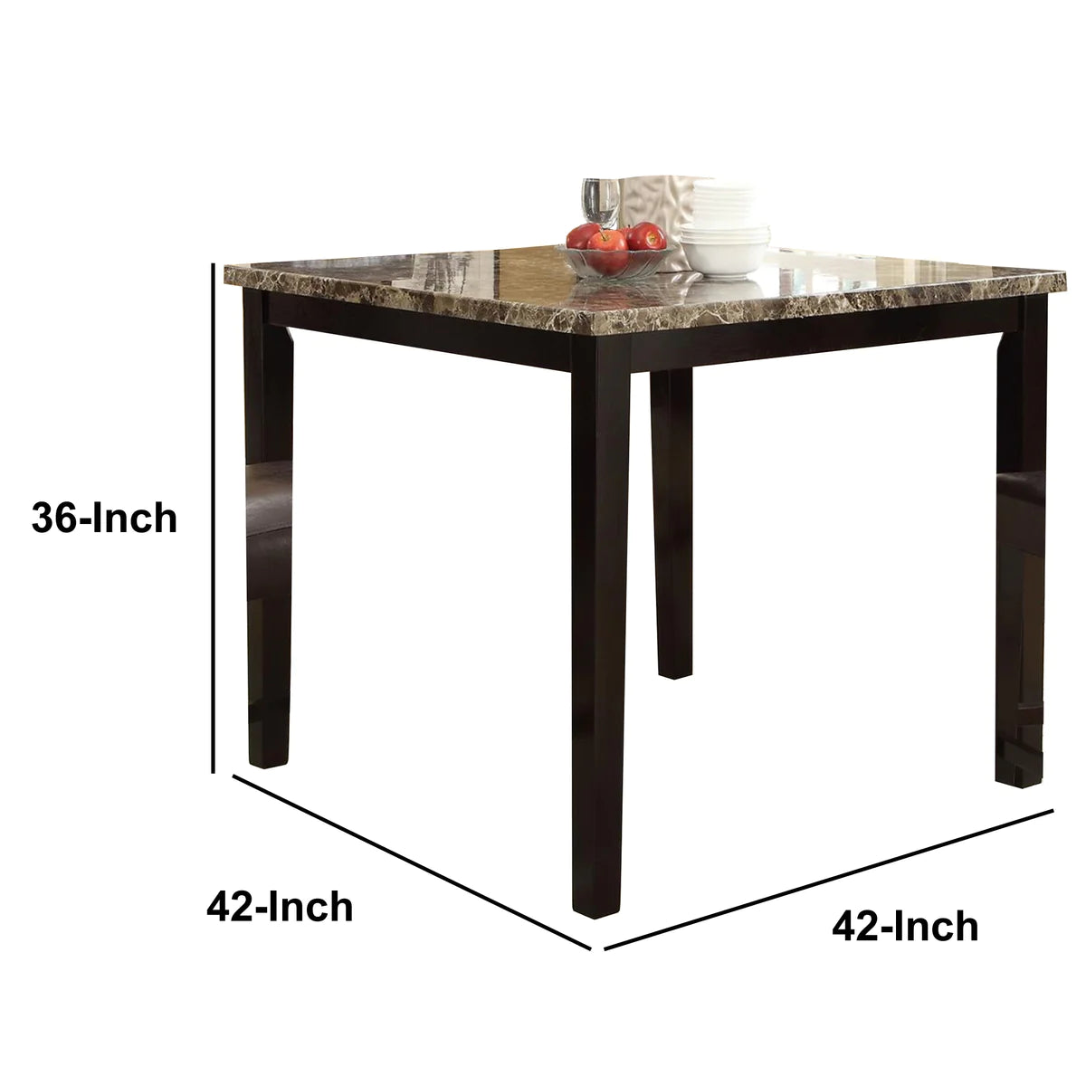 Spacious Wooden High Table Faux Marble Top Brown - BM171296