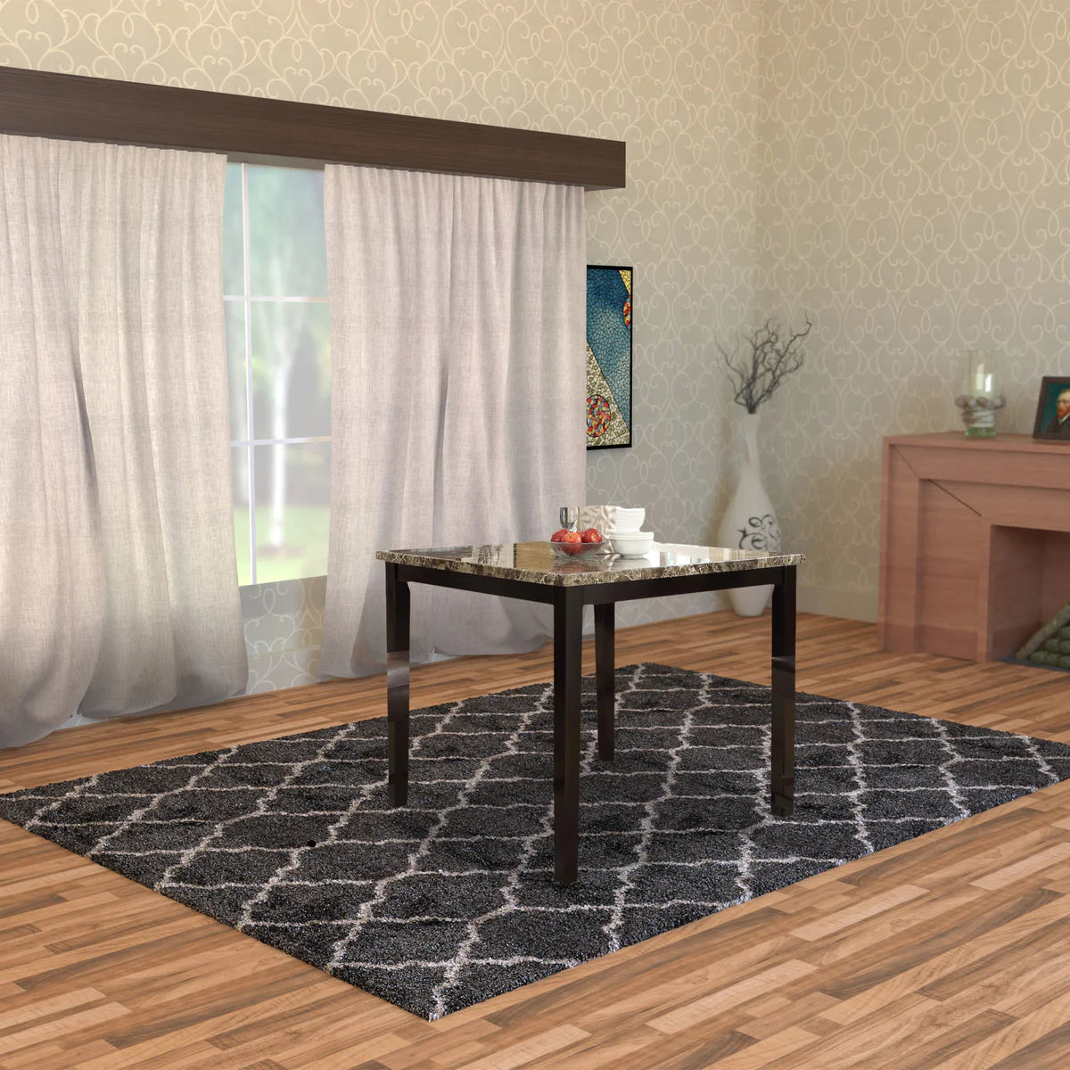 Spacious Wooden High Table Faux Marble Top Brown - BM171296