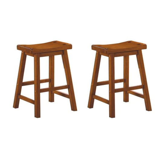 Wooden 24" Counter Height Stool With Saddle Seat, Oak Brown, Set Of 2 -BM175972