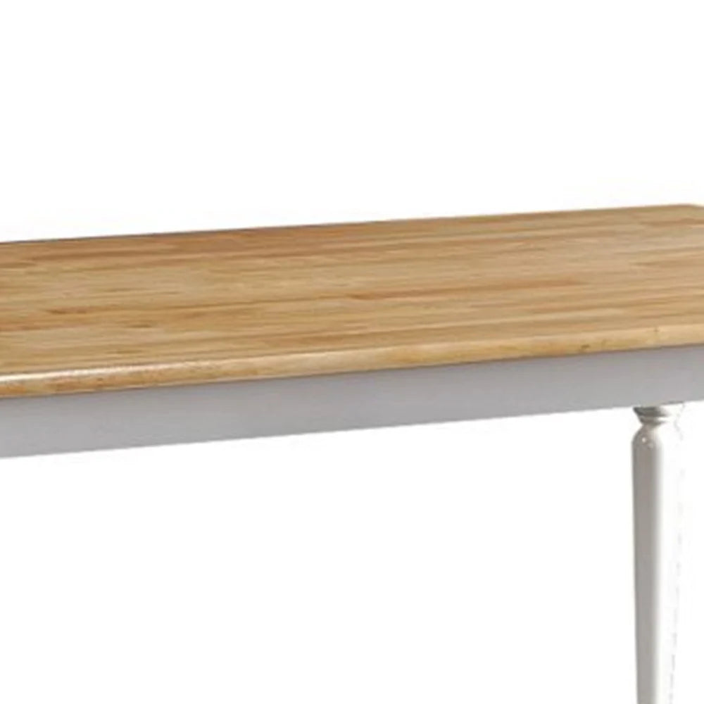 Grained Rectangular Wooden Dining Table With Turned Legs, Brown And White - BM183400