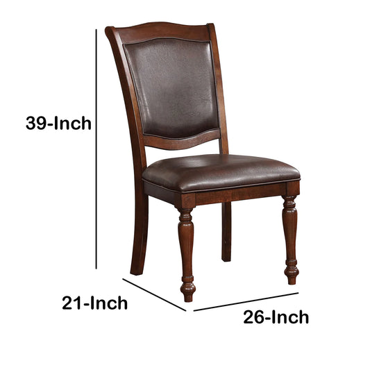 Wooden Side Chair With Leatherette Cushioned Seating, Brown, Set Of 2 - BM183612